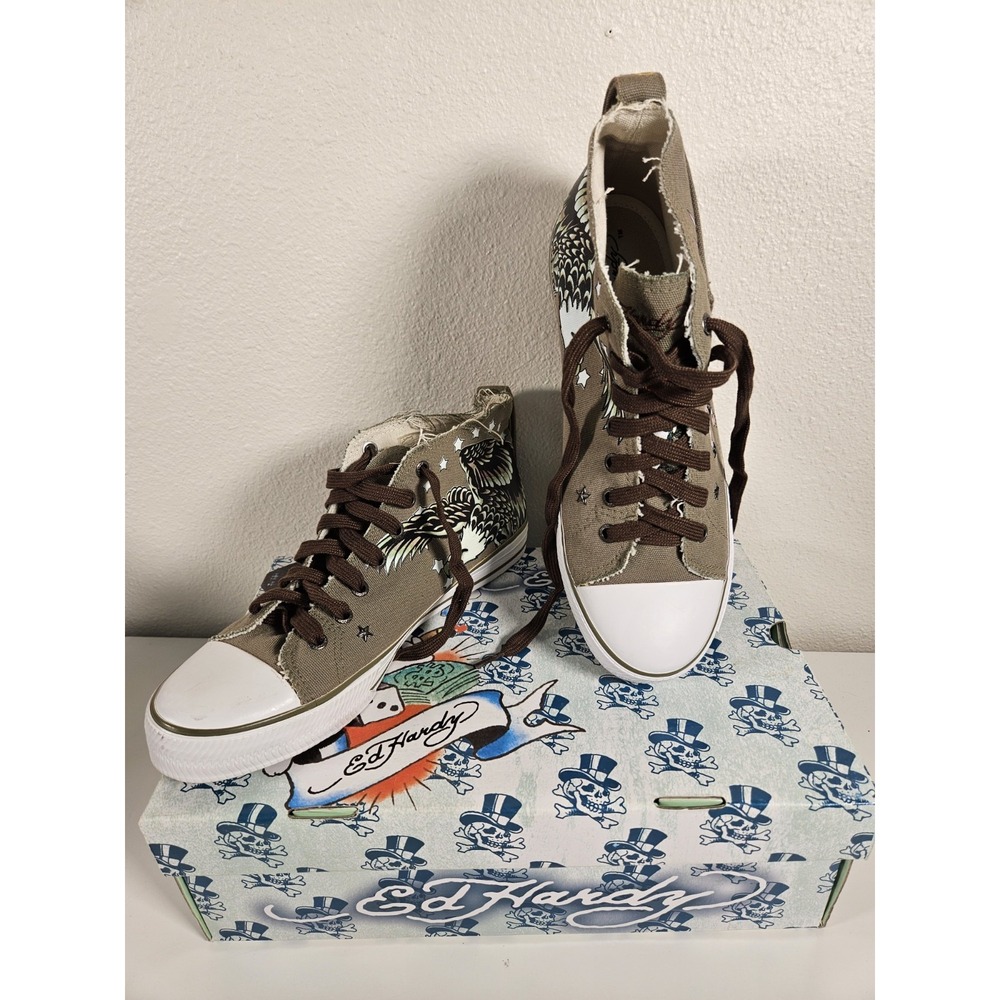Ed Hardy X  DC Collab  Shoes Mens 8  Graphic Eagles Military High Top  Y2K Rare
